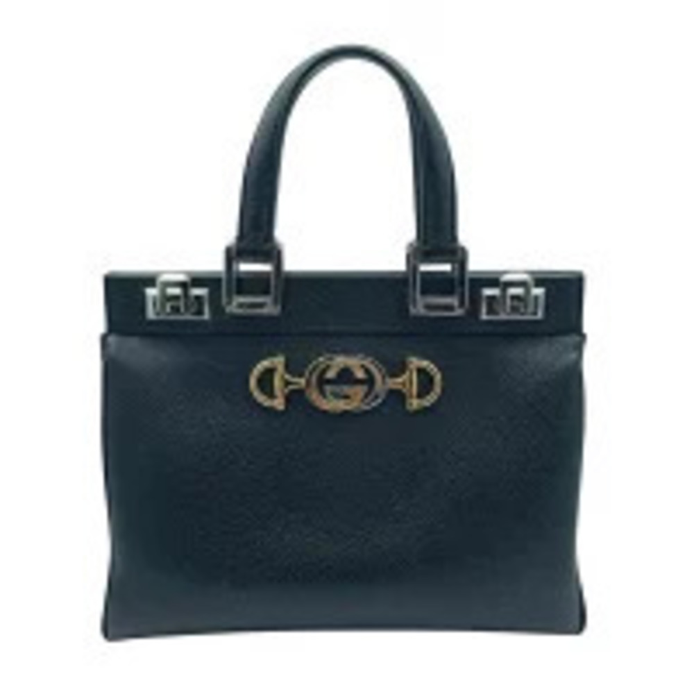 Gucci Zumi Top Handle Handbag Leather Silver Black Strap